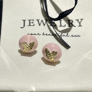 Nuevos y Modernos Pendientes Redondos de Esmalte Rosa, Dulces Pendientes de Plata S925 con Diseño de Planeta y Efecto de Goteo de Aceite para Aniversario - Product Image 2