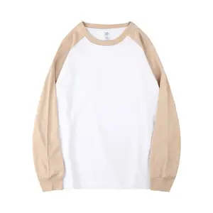 Women Cuff Ribbed T Shirt 100% Cotton Solid Color Long Sleeve T Shirt Ladies Loose Casual Raglan T Shirt