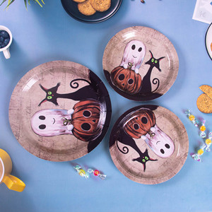 Vaisselle jetable pour fête d'Halloween sur le thème des fantômes et des citrouilles, assiettes en papier, gobelets, ensemble de vaisselle - Product Image 2