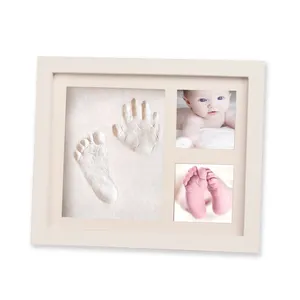 Factory price Dog paw print souvenir frame wooden picture frame new born baby frame gift with clay