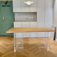 Table de salle à manger de comptoir en bois de grande taille avec pied de table en acrylique pour hôtel restaurant salon