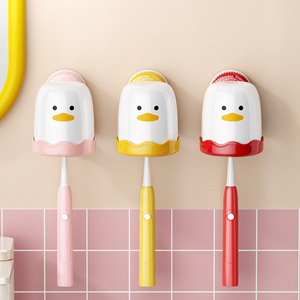 Cute Duck <b>Toothbrush</b> <b>Holder</b> With Suction Cup <b>Wall</b> Mount Storage <b>For</b> Bathroom No Drill Required Space Saving Design - Product Image 1