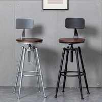 Tabouret de bar vintage de style américain, style industriel, antique, pivotant, réglable en hauteur, avec dossier en fer, pliable, pour la maison