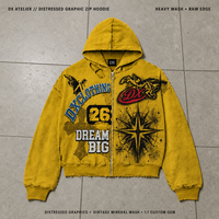 Sweat à capuche zippé graphique vieilli 360 g/m² avec bords bruts, lavage intensif, fermeture éclair métallique, marque privée, streetwear, OEM ODM, personnalisé en atelier