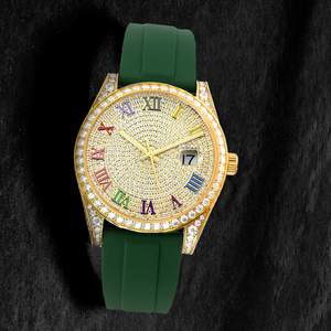 Reloj de Pulsera para Hombre, con Incrustaciones de Moissanita, Mecánico Automático, con Números Romanos Arcoíris, Correa de Goma, Estilo Hip Hop, Resistente al Agua - Product Image 3