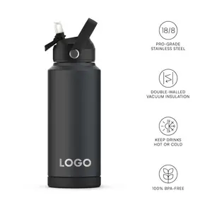 New Mould Water Bottle Customized Logo Flask Stainless Steel Reusable Vacuum Insulated Wide Mouth Sports Bottle With Straw Lid