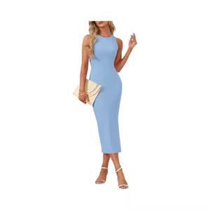 Camiseta sin Mangas Midi Básica Casual de Lino 100% Tejido Ecológico Teñido Liso para Mujer, Colección Verano 2025 - Product Image 1