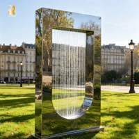 Fontaine rectangulaire en acier inoxydable poli RELONG, sculpture de fontaine en cascade pour parc extérieur, jardin, cour