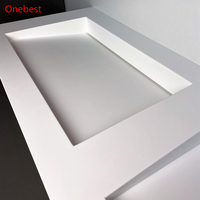 Lavabo double en surface solide Staron blanc glacier, meuble de salle de bain pour hôtel public
