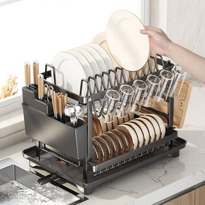 Égouttoir de cuisine auto-drainant multifonctionnel et pliable pour vaisselle, bols et baguettes, à poser sur comptoir - Product Image 2