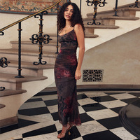 Robe d'été 2023 à imprimé pour femmes, robe dos nu, robe moulante fendue, robe sans manches vintage