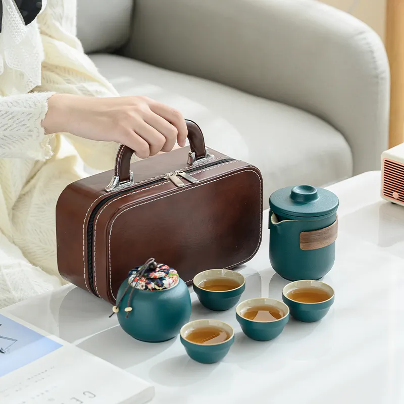Juego de tazas de té de porcelana de estilo japonés personalizado, precio al por mayor, juego de tetera y taza, Juego de tetera de cerámica