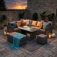 Ensemble de salle à manger de jardin en rotin moderne, durable et portable pour 9 personnes, table de foyer écologique, mobilier d'extérieur, canapé d'angle pour patio