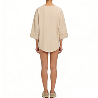 Ensemble deux pièces sur mesure OEM ODM pour femmes grandes tailles en coton et lin, chemise boutonnée à col en V et pantalon large décontracté pour l'été