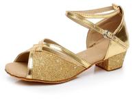 Chaussures de danse latine brillantes pour enfants Sandales dorées à semelle souple d'intérieur pour filles Chaussures de danse de scène