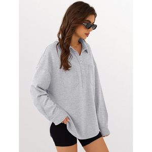 Sudadera Oversize de Manga Larga con Botones y Solapa para Mujer FOXA, con Bolsillos, Transpirable, Tejida, Estilo Túnica, para Otoño - Product Image 3