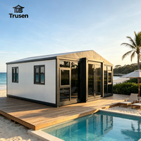 Maison conteneur préfabriquée compacte empilable à installation rapide avec terrasse, maison pliante à double aile pour usage commercial et hôtelier