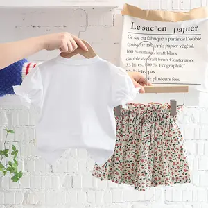 2022 Summer 2 Pcs Baby Girls Clothes Sets Tops T Shirts Shorts Floral Casual Cotton Printing Wholesale Kids Clothing S11
