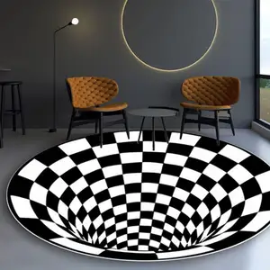 MU Top sale bathroom water absorption bath mat black and white grid stereo vision living room 3D geometric bath mats with logo