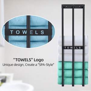 Porte-serviettes de rangement pour salle de bain de haute qualité Porte-serviettes mural roulé ou plié avec porte-serviettes à 3 rails Noir - Product Image 4