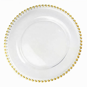 أطباق عشاء بلاستيكية شفافة مزينة بالخرز الذهبي والفضي بتصميم أوروبي إبداعي مقاس 13 بوصة للحفلات - Product Image 6