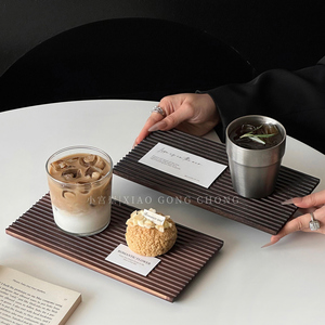 Bandeja de madera a rayas Xiao Gong Chao, bandeja rectangular para servir, tapete aislante del calor para té, postre, soporte para tazas de café - Product Image 3