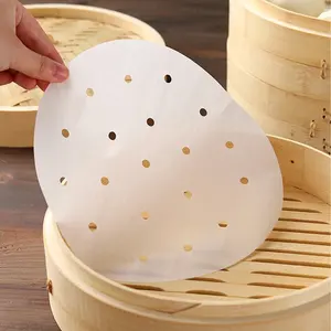 Wholesale White Round Raw Wood Pulp Paper Baking Steamer Buns Pad Oil Absorbing Paper For Food