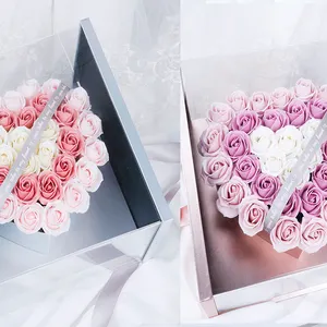 थोक लक्जरी ऐक्रेलिक हृदय फूल बॉक्स उपहार अनुकूलित फूल के बॉक्स शाश्वत गुलाब वेलेंटिन की माँ का दिन