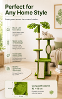 Arbre à chat en peluche robuste et écologique en forme de plante, avec poteaux à gratter en sisal, structure d'escalade multi-niveaux en velours, emballage en carton