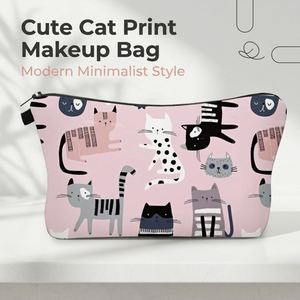 Sac de voyage en toile Aiphamy mignon pour organiser les cosmétiques, fermeture à glissière, petite pochette, cadeau pour femmes, design de chat de dessin animé, logo holographique - Product Image 1