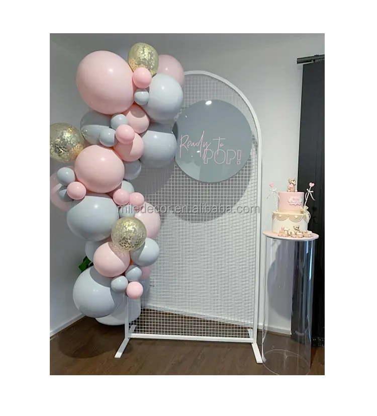 Wedding Event Props Back drop Decoration Flower Balloon Metal Frame Grid Arch Mesh Backdrop Stand