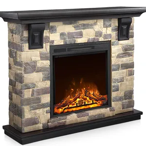 Modern Led 3d Decor Flame Polystone Stone Heating Quickly Electric Fireplace With Remote Control