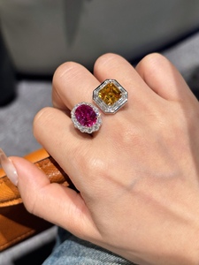 Anello di fidanzamento in oro 18 carati bicolore con gemma ovale, rubino rosa, diamante da laboratorio e pietra gialla fantasia, gioiello nuziale di alta qualità - Product Image 6