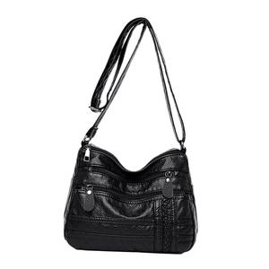 Borsa a tracolla estiva Vintage da donna in morbida pelle PU tracolla a tracolla con cinturino lungo motivo geometrico in vera pelle due neri - Product Image 4