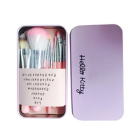 Private Label Pinceau de maquillage 7 pièces Boîte en fer de dessin animé Pinceau 7 pièces en fibre artificielle Outils de maquillage Pinceaux à blush simples