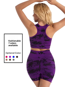 Soutien-gorge de sport de yoga sans couture tie-dye populaire, short de levage des fesses, ensemble de fitness pour les femmes dans la salle de sport - Product Image 2