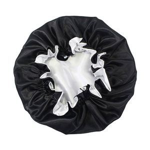 Bonnet en satin réversible de luxe avec logo ou image personnalisée imprimée, avec bande élastique, bonnets maman et moi - Product Image 1