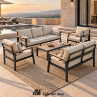 Ensemble de salon de jardin J&M Outdoor Modern5, 5 pièces, structure en aluminium, accoudoirs en teck, meubles de patio avec table basse pour jardin et bord de piscine