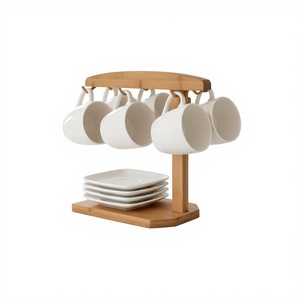 Soporte de bambú hecho a mano para tazas con ganchos, organizador de tazas de café multifuncional para cocina - Product Image 1