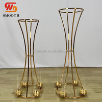 Nouveau design SMS, porte-bougie doré brillant, support à fleurs, centre de table, décoration de mariage avec fleurs