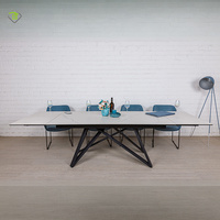 Table à manger rectangulaire en ardoise blanche de haute qualité, design moderne et unique, plateau en ardoise, base multi-centrée en métal