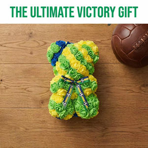 Oso de Rosas Artificiales Verde, Amarillo y Azul en Caja de Acrílico, Regalo Personalizado para Fanáticos del Fútbol Brasileño, Venta al Por Mayor para Fiestas - Product Image 4