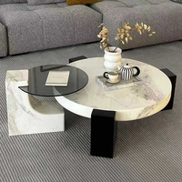 Set Meja Kopi Bundar Mewah Modern dari Marmer & Kayu Solid dengan Meja Batu Tahan Lama untuk Ruang Tamu dan Penggunaan Hotel