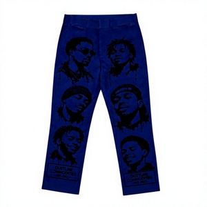 Jeans de mezclilla para hombre, estilo hip hop, casuales, holgados, rectos, con diseño gráfico personalizado, streetwear, para todas las estaciones, con estampado animal y floral. - Product Image 1