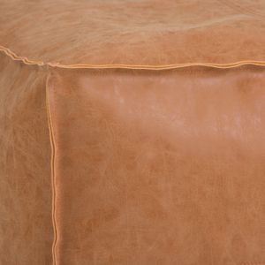 DB Brody Square <b>Pouf</b> Distressed Brown Genuine <b>Leather</b> Home Ottoman Living Room Furniture - Product Image 5
