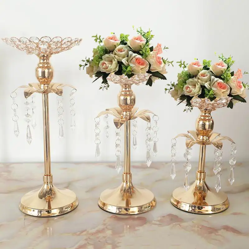 Portacandele in cristallo dorato decorazione di nozze centrotavola candelabri festa di compleanno portavasi per fiori decorazioni per la casa