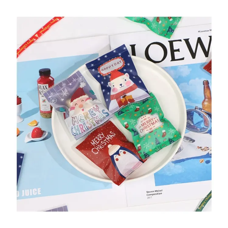 Sim-party Mixed Caramel Nougat Candy Plastic Wrappers Bags Mini Cookie Christmas Heat Sealing Bag