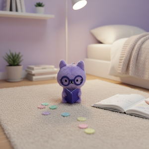 Portachiavi Personalizzato a Forma di Gatto Viola da 10 cm, Simpatico Mini Giocattolo di Peluche a Cartone Animato - Product Image 5