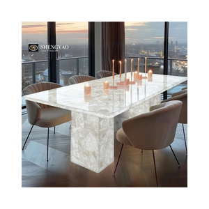 Mesa de comedor de cuarzo rosa con piedra translúcida de cristal rosa con retroiluminación de diseño iluminado - Product Image 2