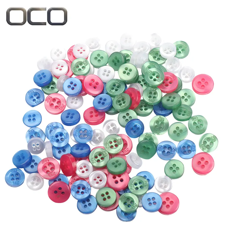 custom logo 4-holes smooth round colorful pearl effect plastic/resin T shirt button for Fashion clothing